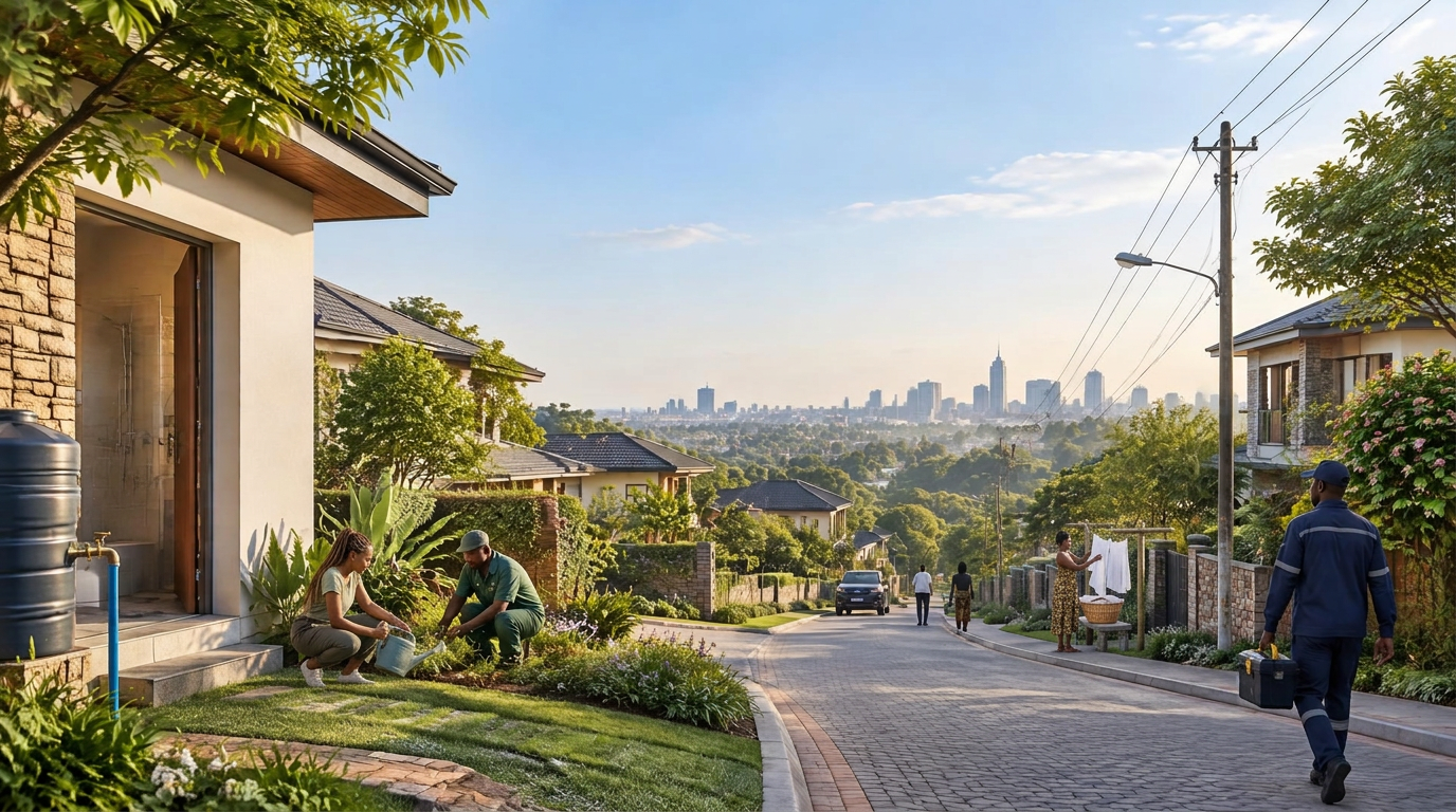 A green Nairobi neighbourhood with homes and local services